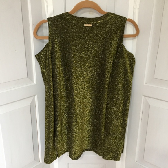 MICHAEL Michael Kors Metallic Green-Gold Cold Shoulder Tunic - Picture 10 of 15